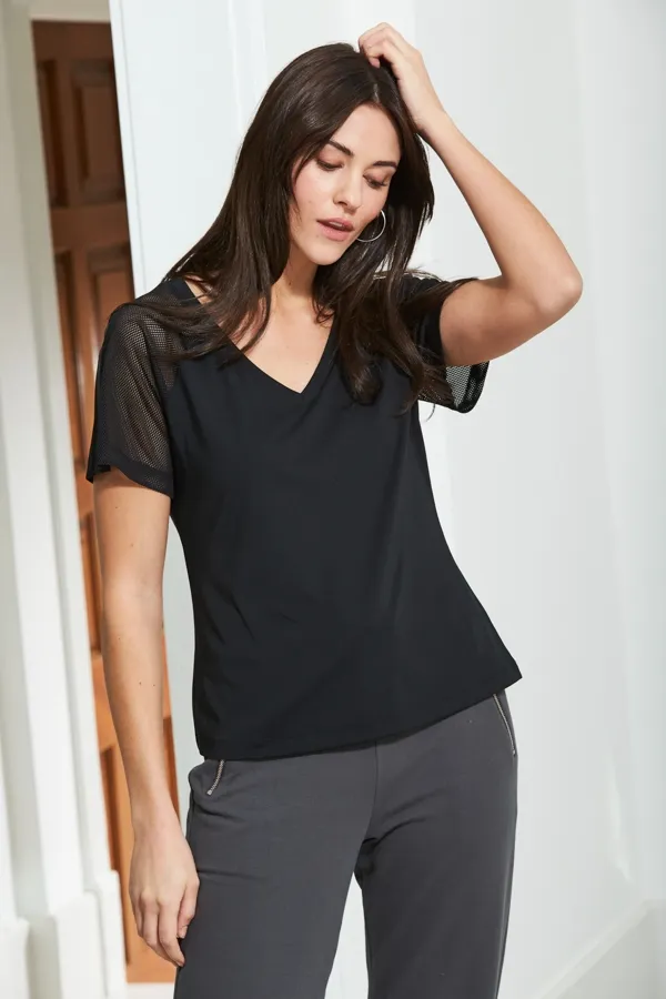 Black Mesh Sleeve Breathe Activewear T Shirt