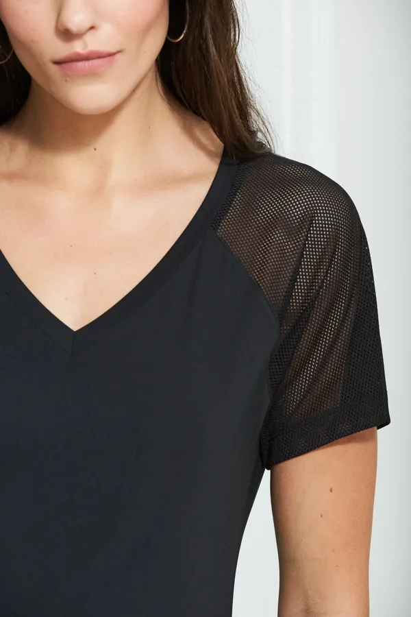 Black Mesh Sleeve Breathe Activewear T Shirt