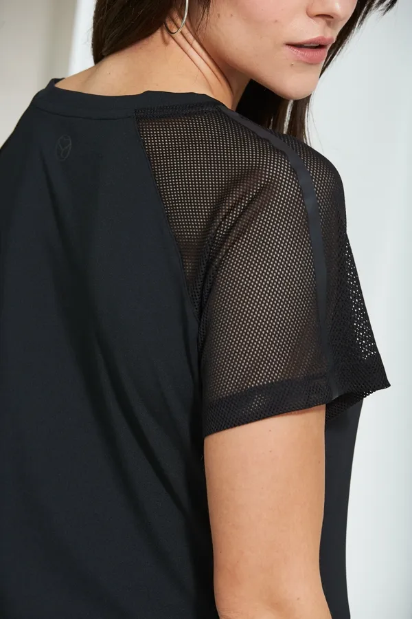 Black Mesh Sleeve Breathe Activewear T Shirt