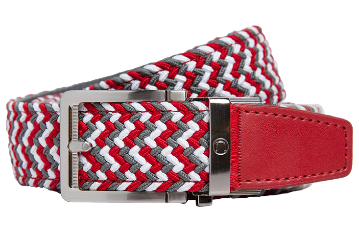 Braided Scarlet, Grey & White, 1 3/8 Strap, Golf Belt