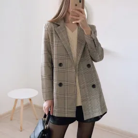 Carinesse - Veste blazer à carreaux vintage chic et décontracté