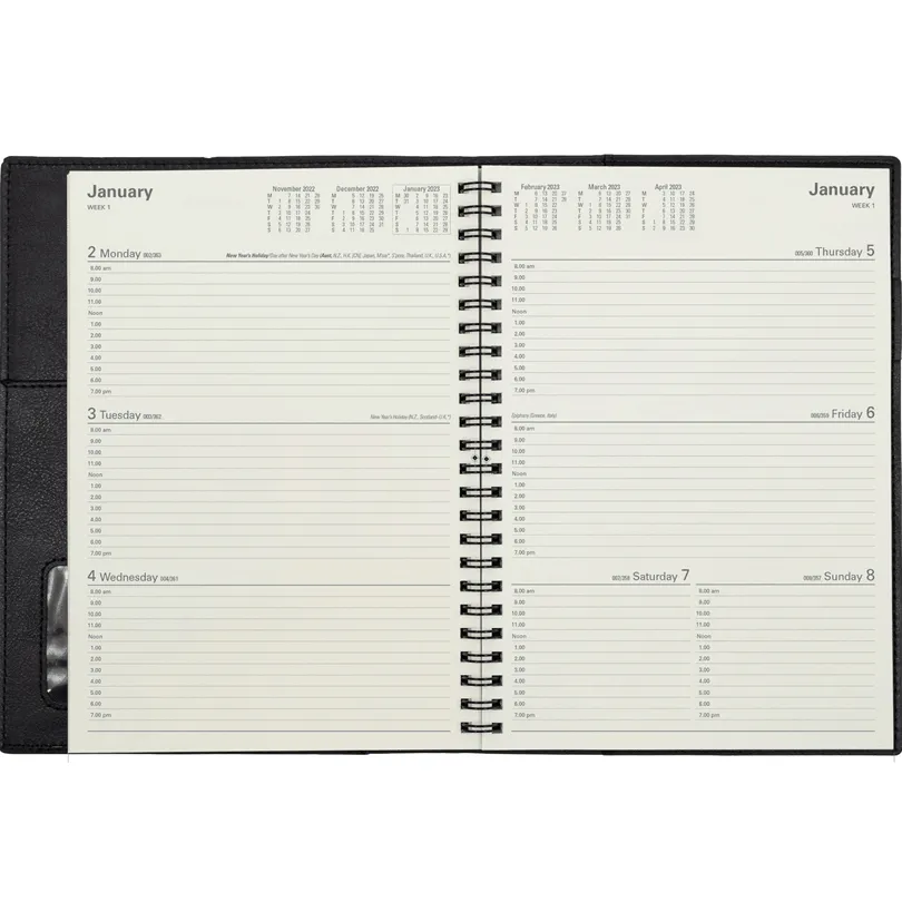 Collins Vanessa A4 Week To View 2023 Diary Black Calendar Year Planner