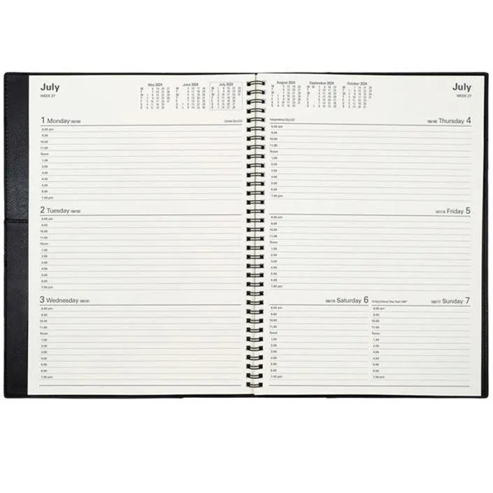 Collins Vanessa A4 Week To View 2024 Diary Black Calendar Year Planner