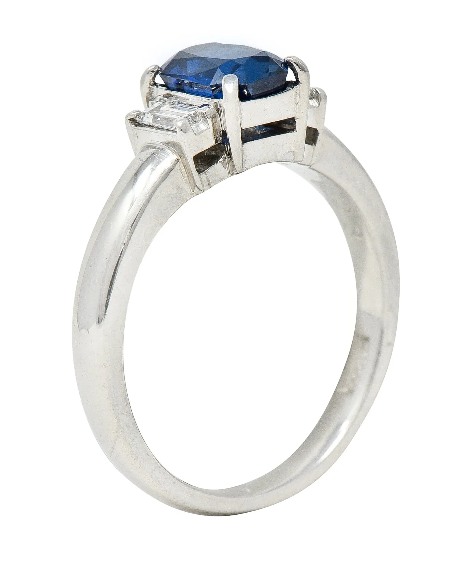 Contemporary 2.01 CTW Cushion Cut Sapphire Diamond Platinum Three Stone Ring