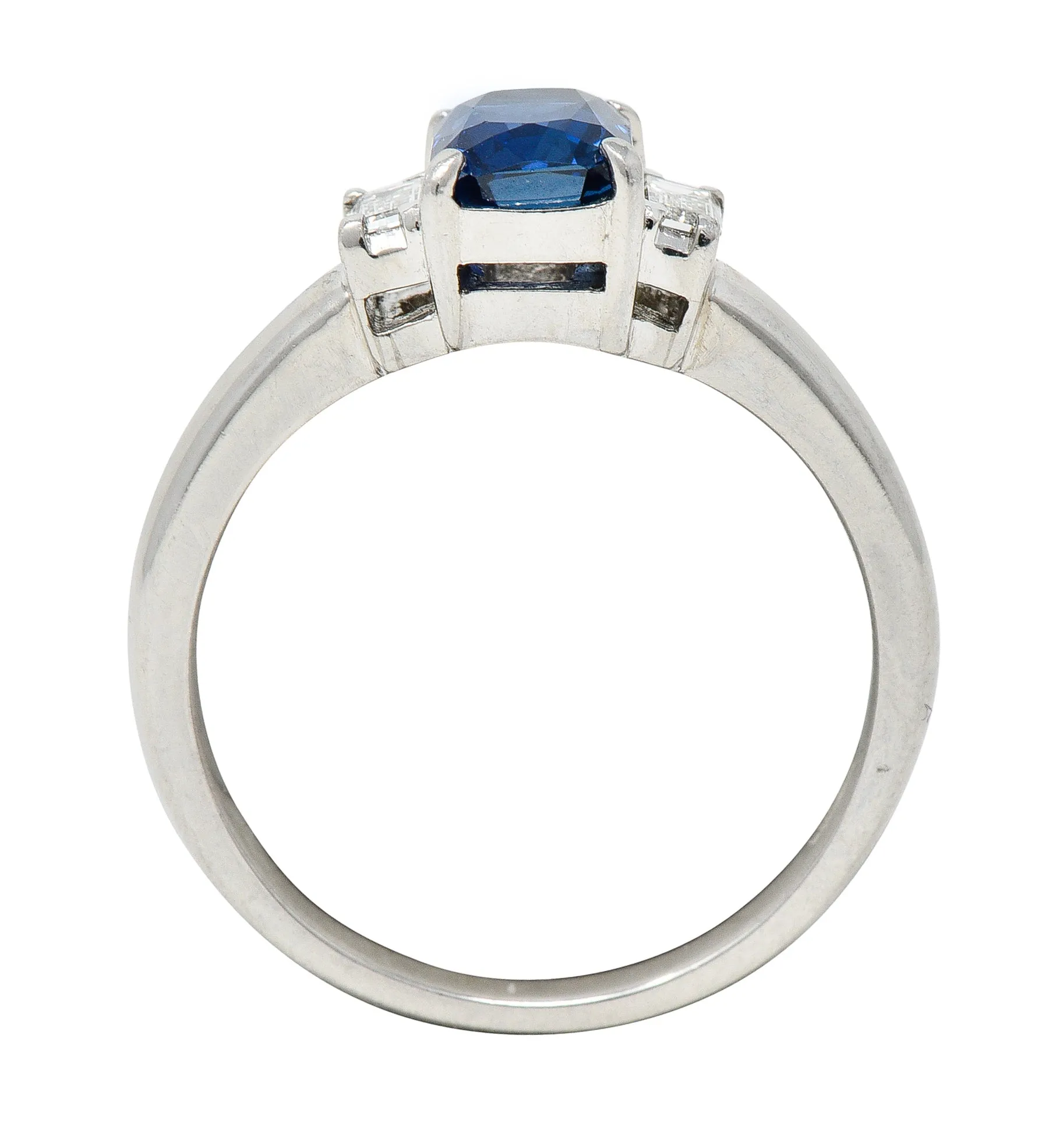 Contemporary 2.01 CTW Cushion Cut Sapphire Diamond Platinum Three Stone Ring