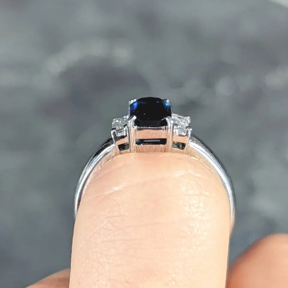 Contemporary 2.01 CTW Cushion Cut Sapphire Diamond Platinum Three Stone Ring