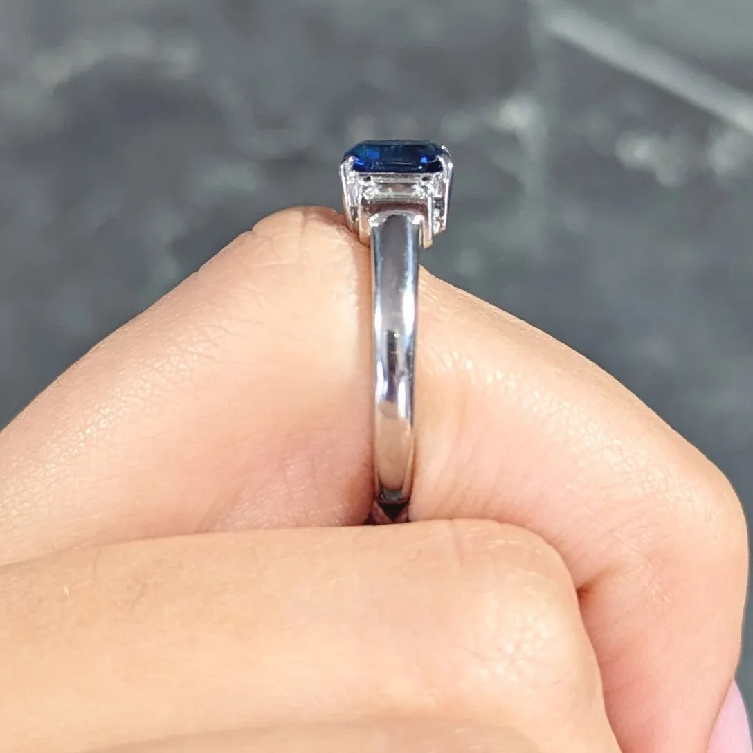 Contemporary 2.01 CTW Cushion Cut Sapphire Diamond Platinum Three Stone Ring