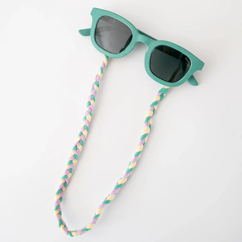 Cream Eyewear x Gray Label Child Sunglasses Cords Bright Green, Purple, And Mellow Yellow