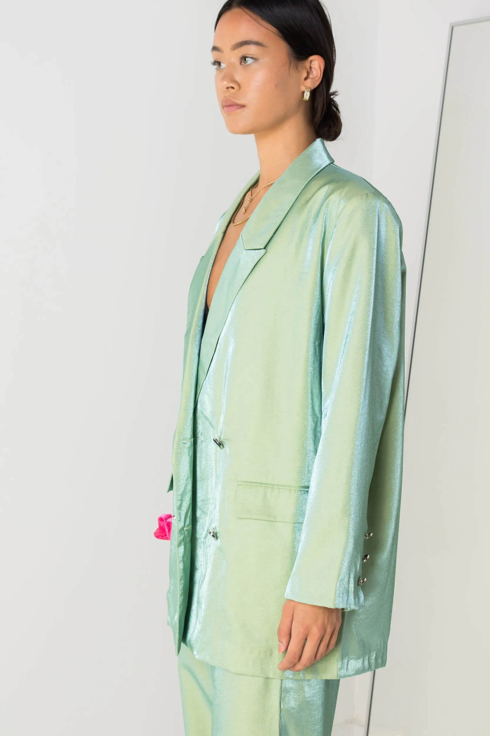 Daisy Street Relaxed Tailored Blazer in Iridescent Green Co-ord