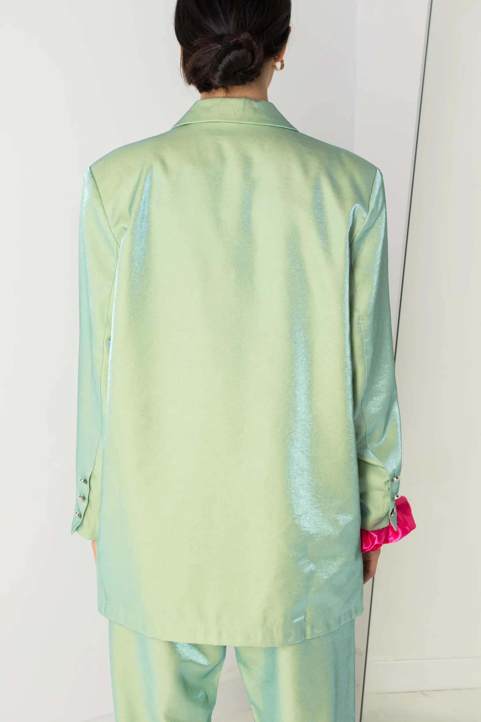 Daisy Street Relaxed Tailored Blazer in Iridescent Green Co-ord