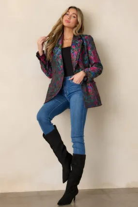 Feel The Vibe Navy Floral Jacquard Blazer