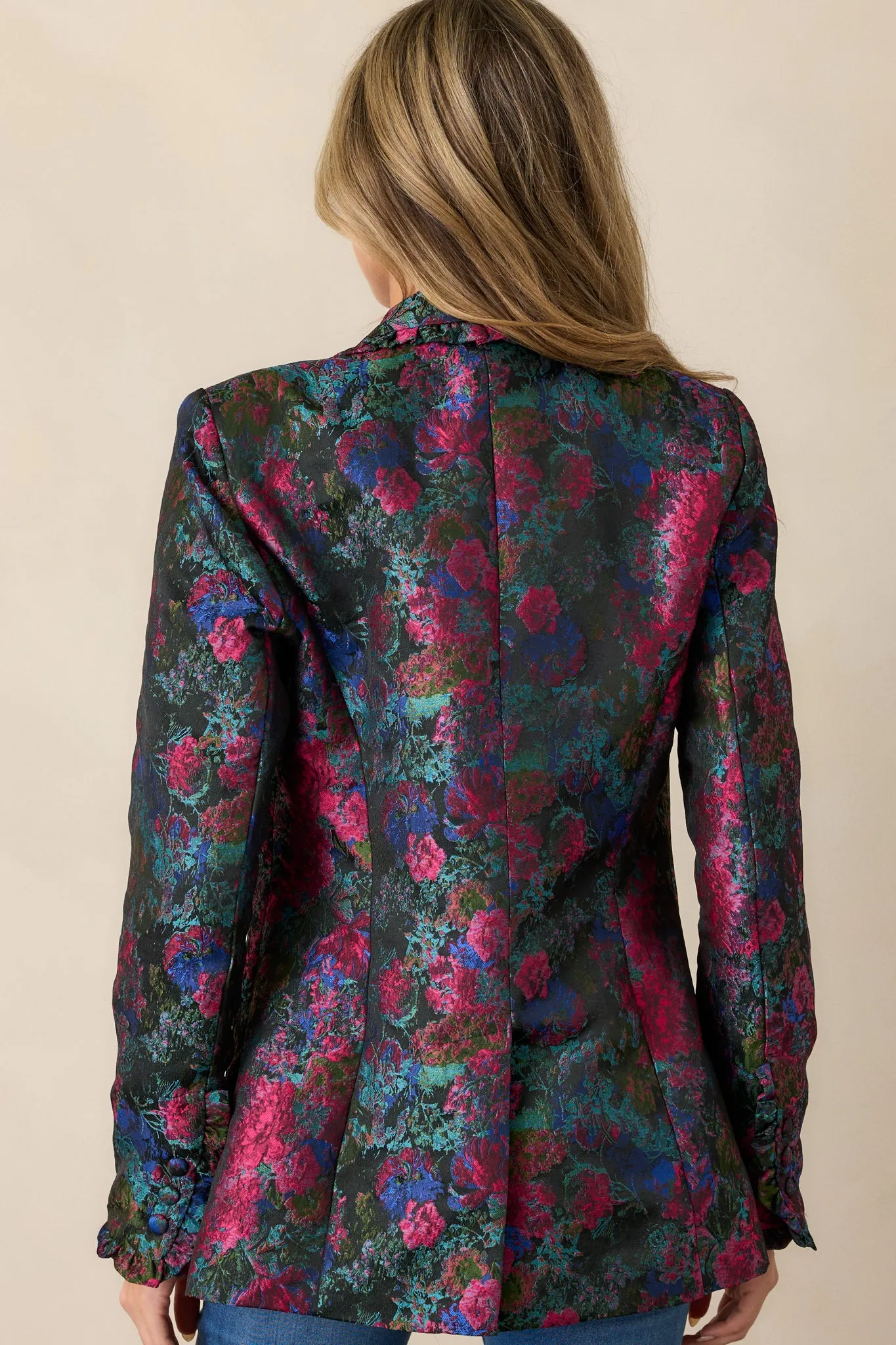 Feel The Vibe Navy Floral Jacquard Blazer