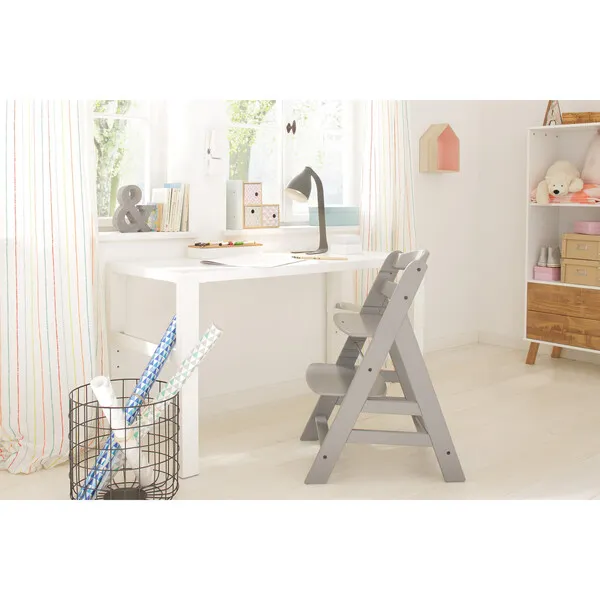 Hauck Baby Alpha+ Grow Along Adjustable Beechwood Wooden High Chair Seat + 5-Point Harness & Bumper Bar, Grey