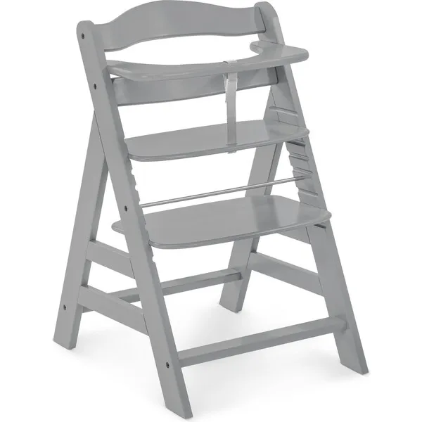 Hauck Baby Alpha+ Grow Along Adjustable Beechwood Wooden High Chair Seat + 5-Point Harness & Bumper Bar, Grey