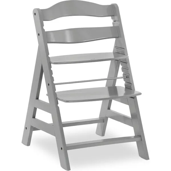 Hauck Baby Alpha+ Grow Along Adjustable Beechwood Wooden High Chair Seat + 5-Point Harness & Bumper Bar, Grey