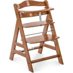 Hauck Baby Alpha+ Grow Along Adjustable Beechwood Wooden High Chair Seat + 5-Point Harness & Bumper Bar, Natural Walnut Finish