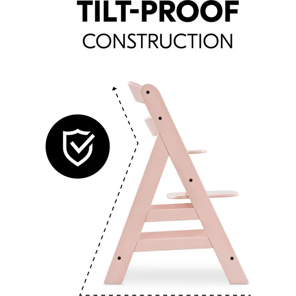 Hauck Baby Alpha+ Grow Along Adjustable Beechwood Wooden High Chair Seat + 5-Point Harness & Bumper Bar, Rose