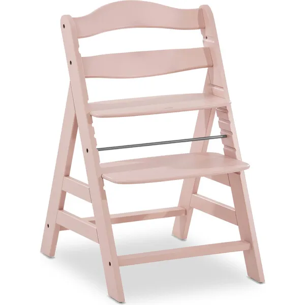 Hauck Baby Alpha+ Grow Along Adjustable Beechwood Wooden High Chair Seat + 5-Point Harness & Bumper Bar, Rose