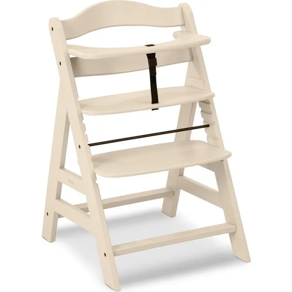 Hauck Baby Alpha+ Grow Along Adjustable Beechwood Wooden High Chair Seat + 5-Point Harness & Bumper Bar, Vanilla