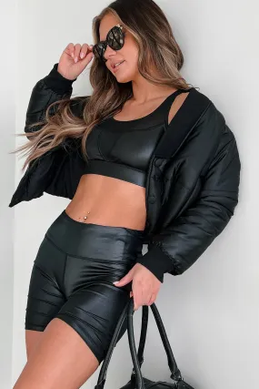 Heavy Lifting Faux Leather Activewear Set (Black)