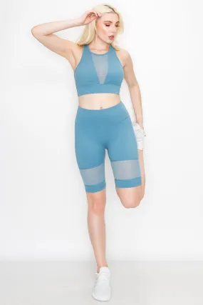 High Energy Active Mesh Sports Bra and Biker Shorts