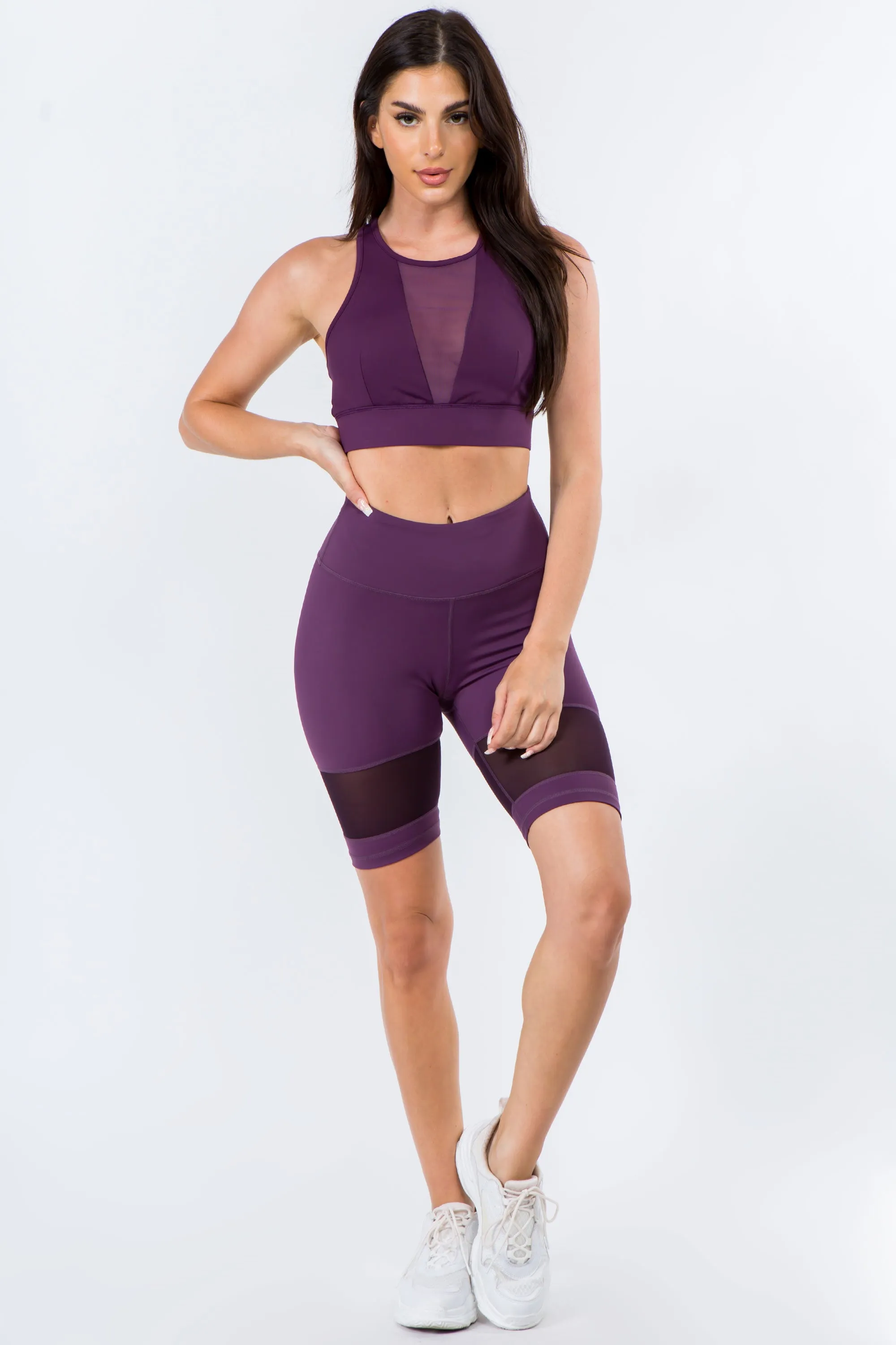 High Energy Active Mesh Sports Bra and Biker Shorts