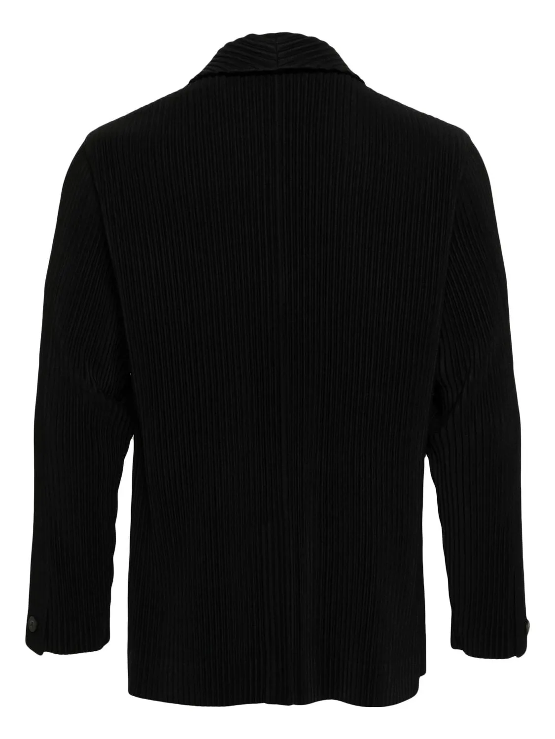 HOMME PLISSE Black Pleated Button-Down Blazer with Notch Lapels and American Back Opening for Men