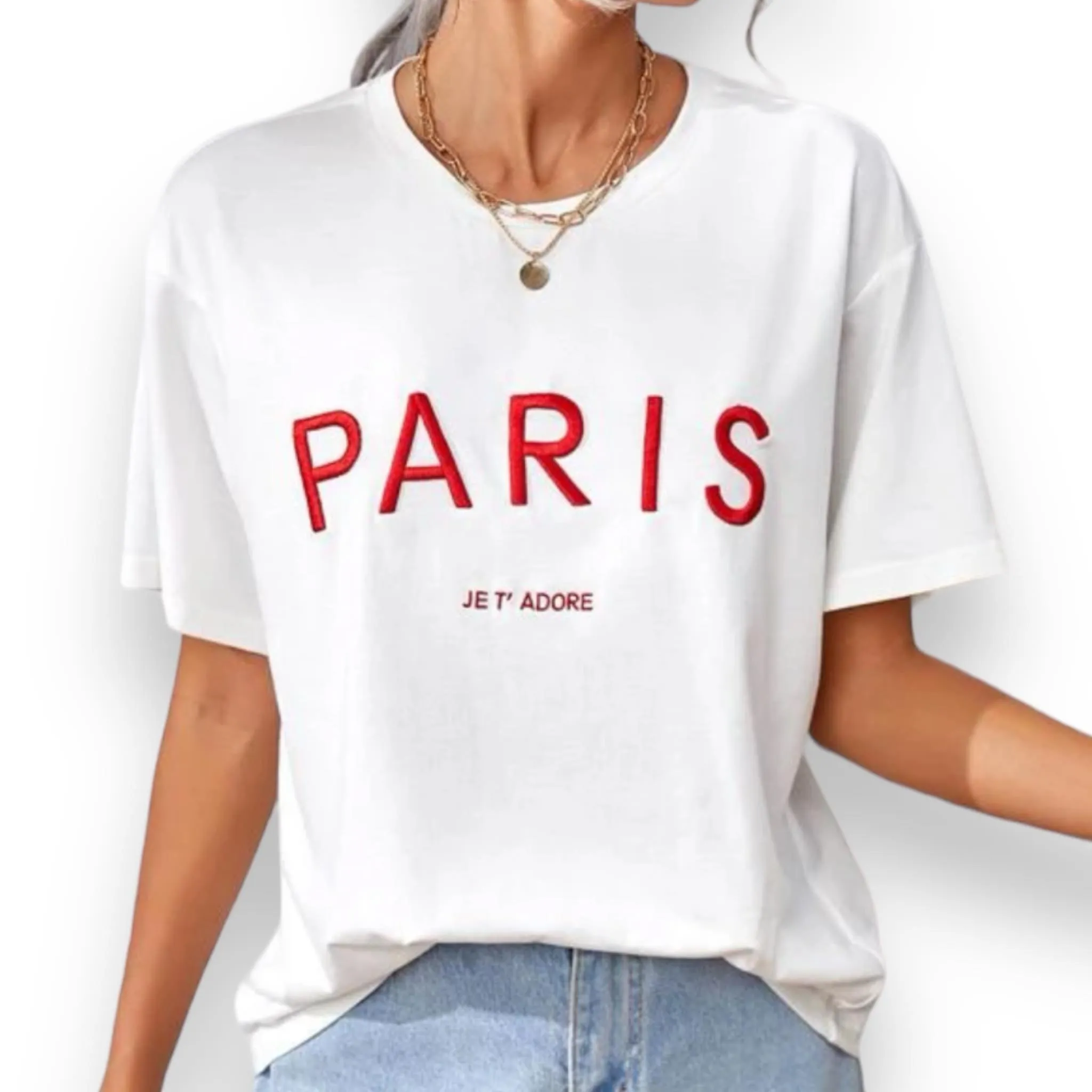 JERSY PARIS Embro Drop Shoulder Tee Top