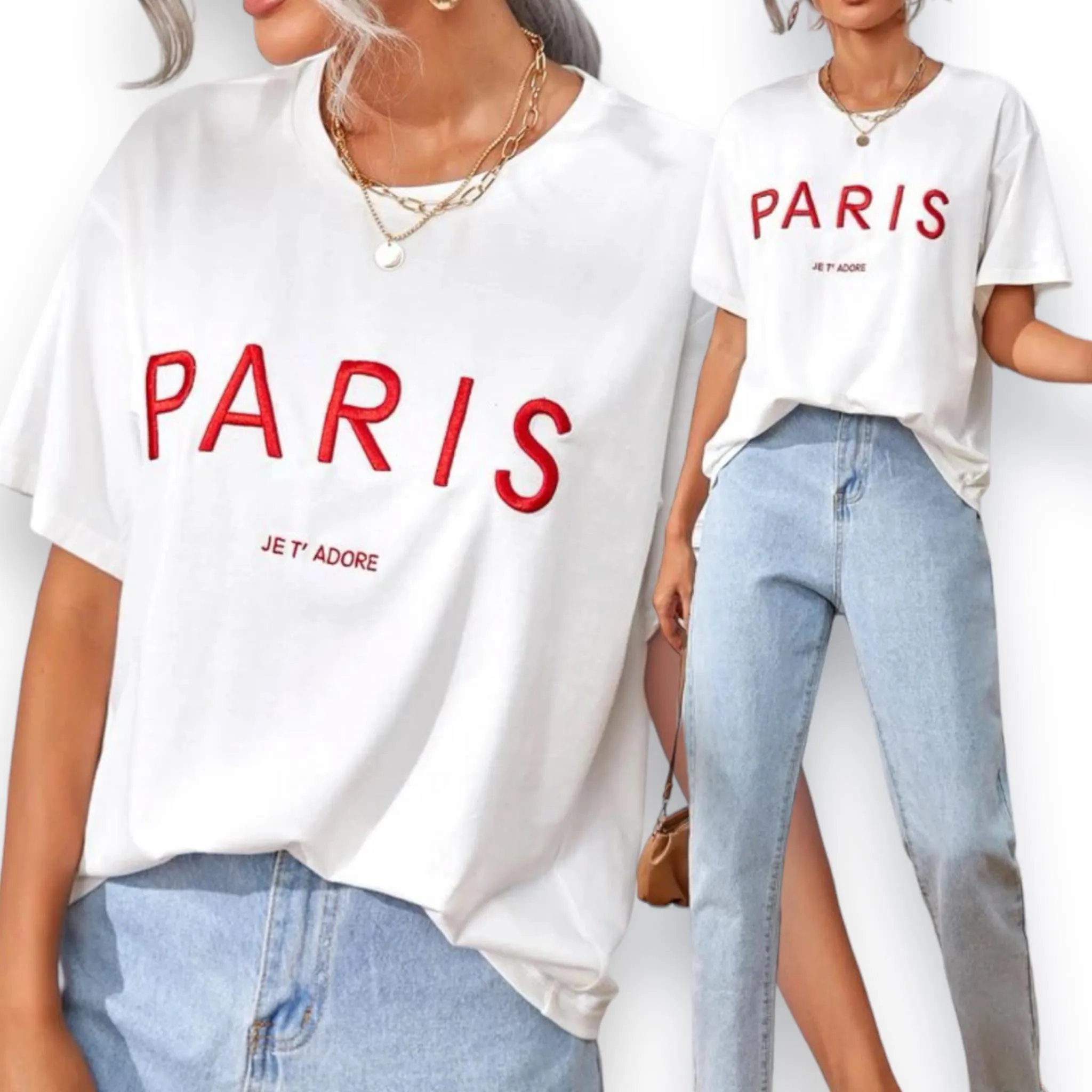 JERSY PARIS Embro Drop Shoulder Tee Top