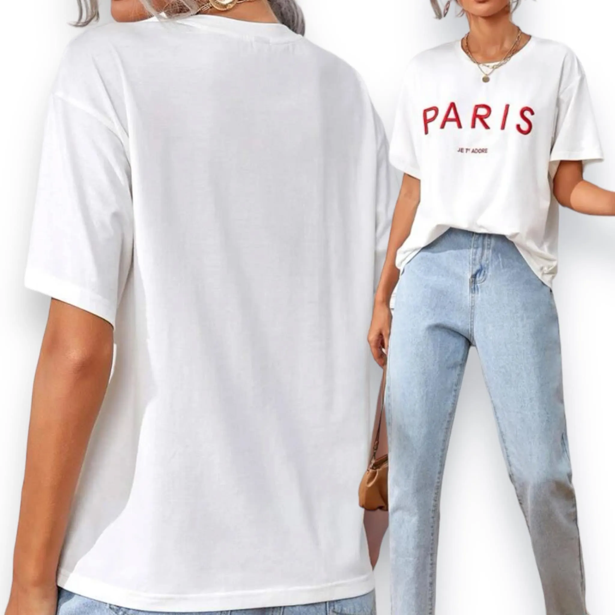 JERSY PARIS Embro Drop Shoulder Tee Top