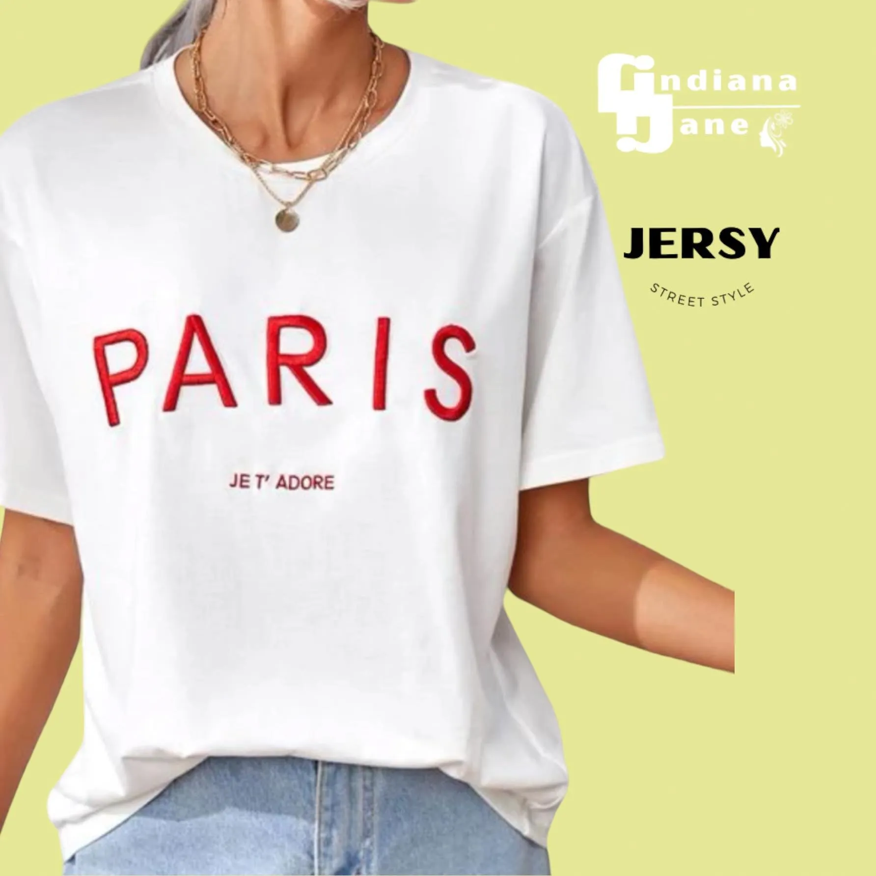 JERSY PARIS Embro Drop Shoulder Tee Top