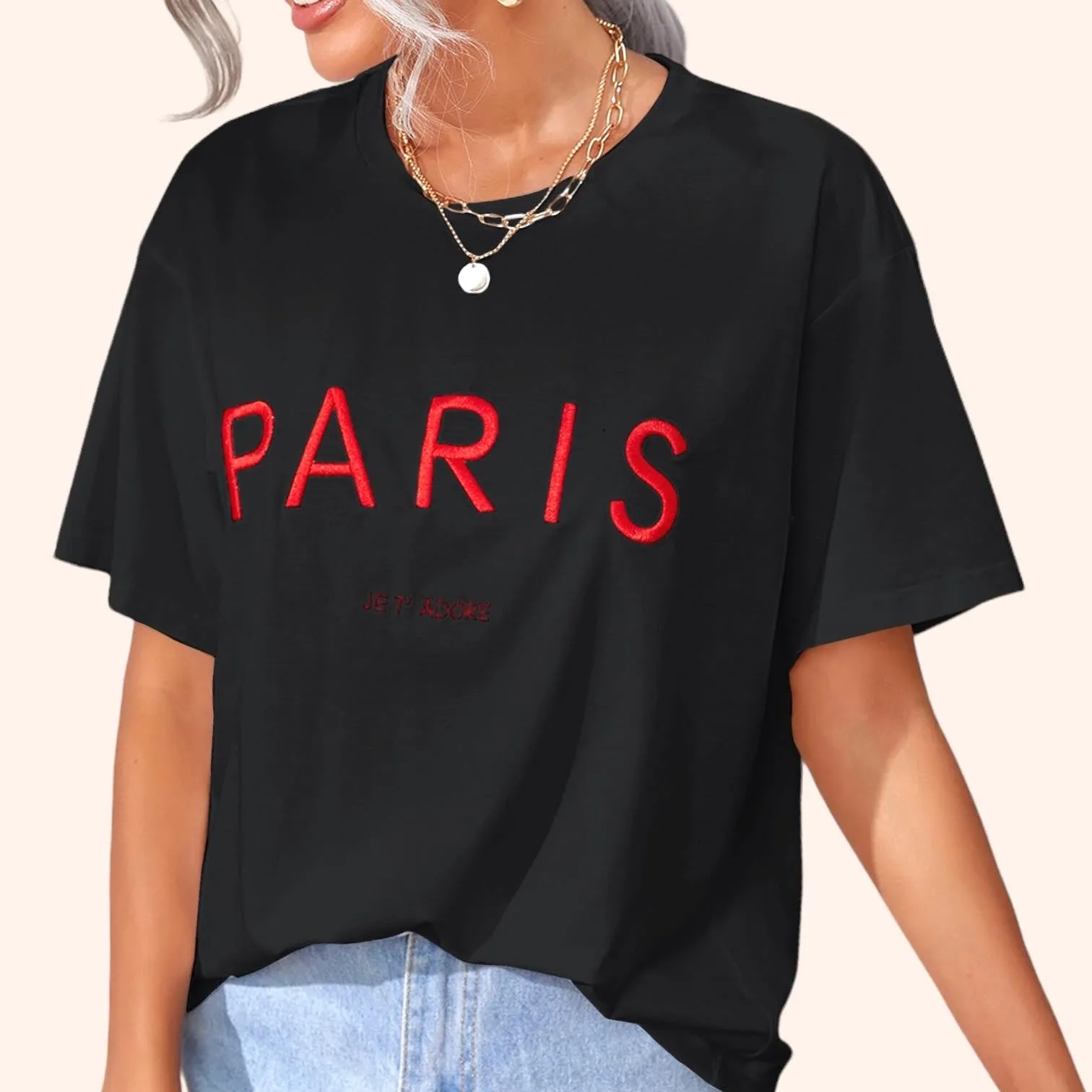 JERSY PARIS Embro Drop Shoulder Tee Top