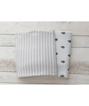 Lil Fraser 2 Fitted Cot Sheet Set Grey Raindrop and Stripe