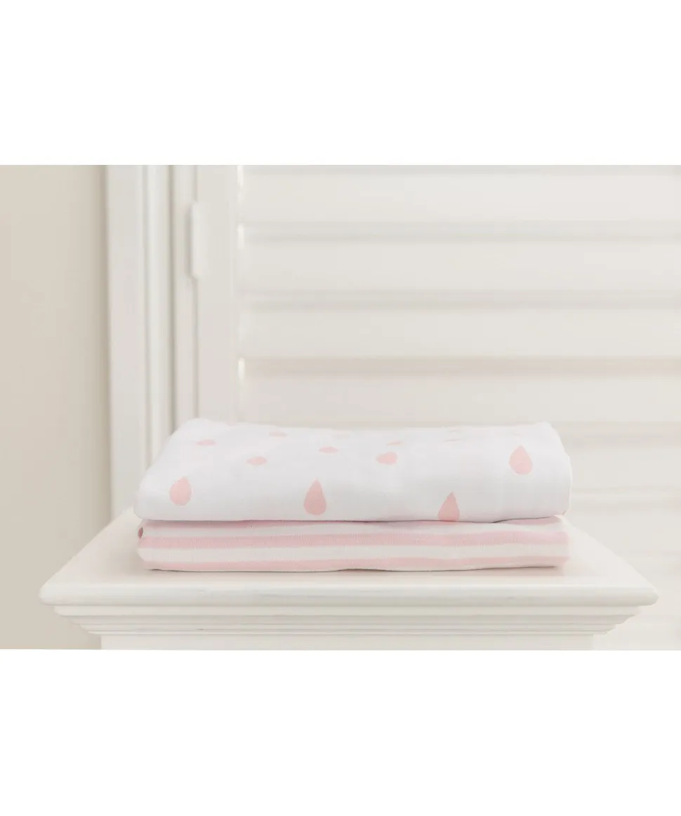 Lil Fraser 2 Fitted Cot Sheet Set Pink Raindrop and Stripe