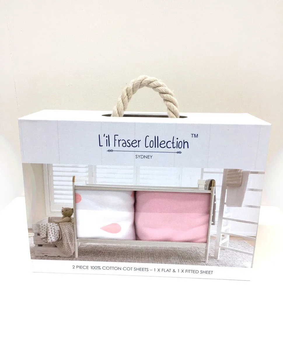 Lil Fraser 2 Set Fitted and Flat Cot Sheets Pink