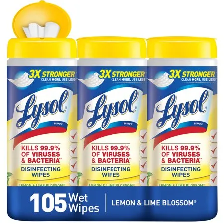 Lysol Disinfecting Wipes, Lemon and Lime Blossom Scent 3-PACK 105 Count