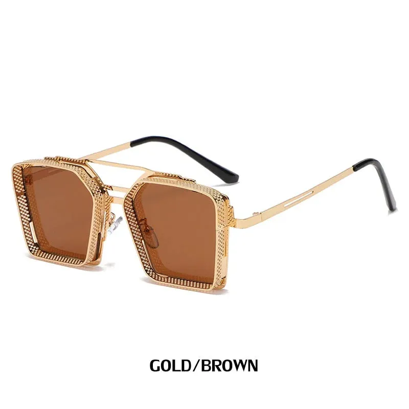 Men's Vintage Luxury UV400 Gradient Mirror Rectangle Square Sunglasses