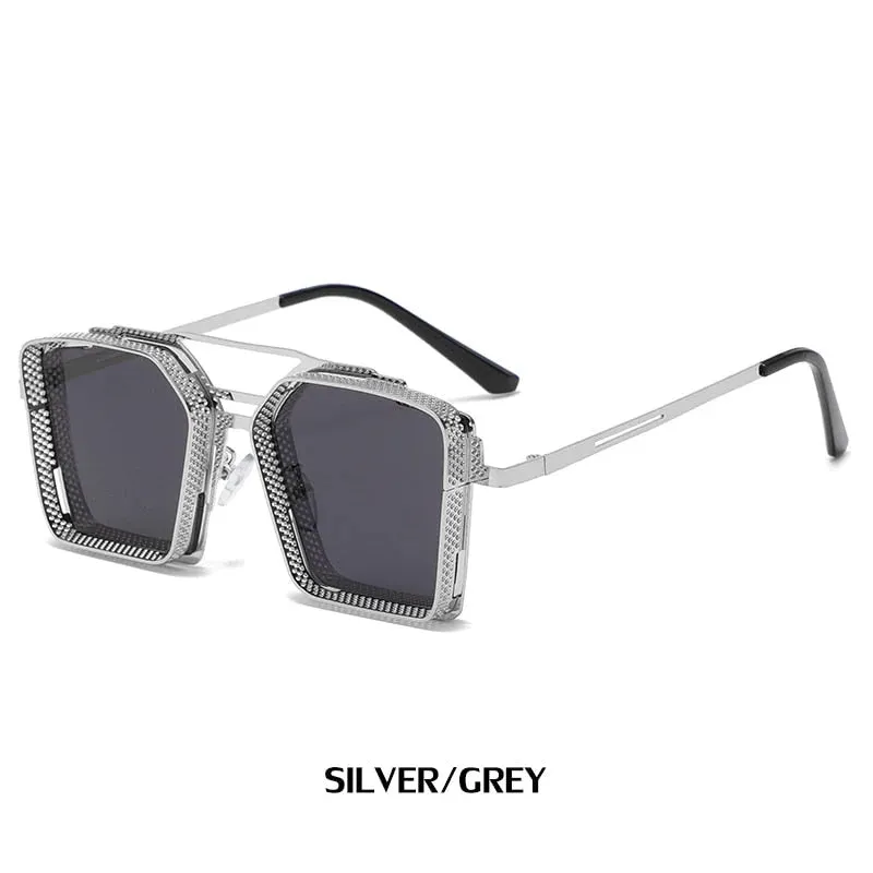 Men's Vintage Luxury UV400 Gradient Mirror Rectangle Square Sunglasses