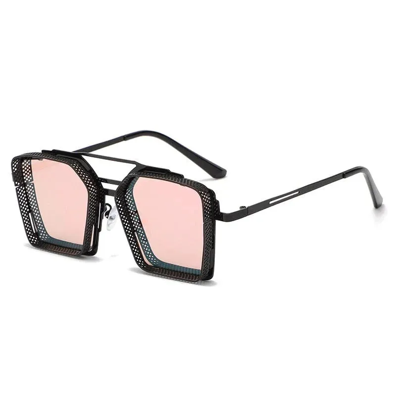 Men's Vintage Luxury UV400 Gradient Mirror Rectangle Square Sunglasses