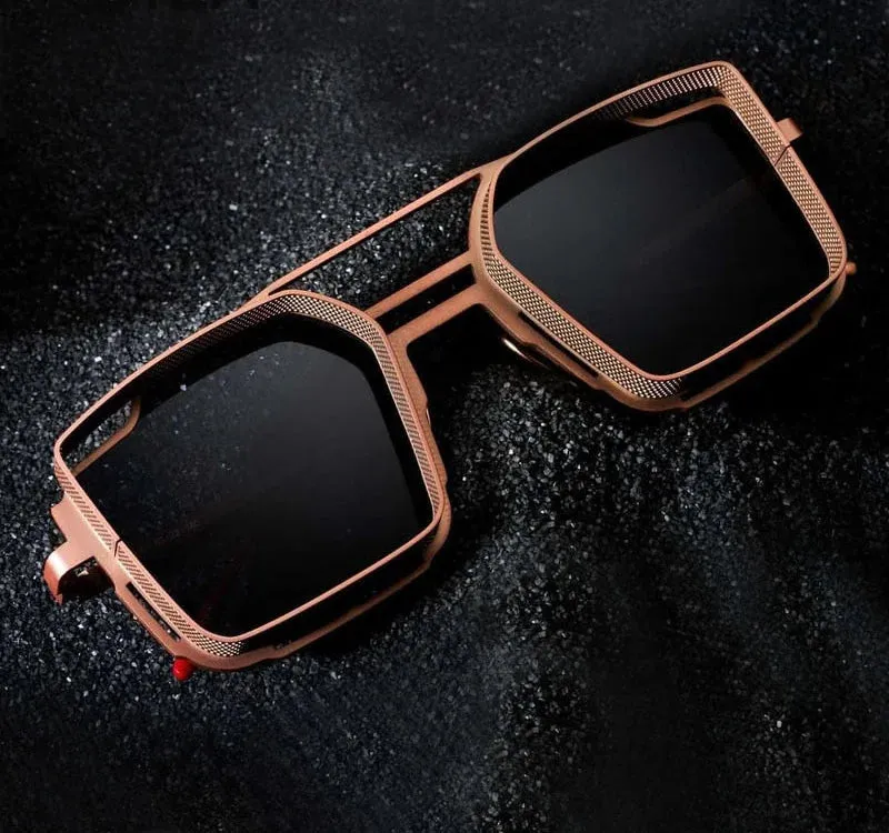 Men's Vintage Luxury UV400 Gradient Mirror Rectangle Square Sunglasses