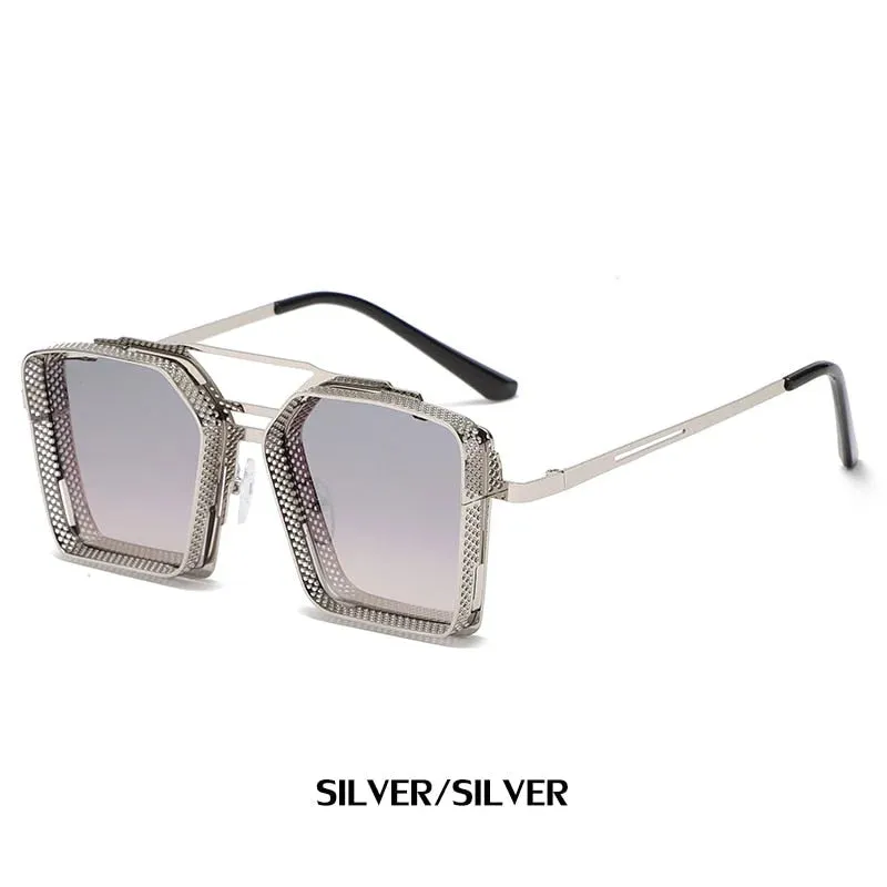 Men's Vintage Luxury UV400 Gradient Mirror Rectangle Square Sunglasses