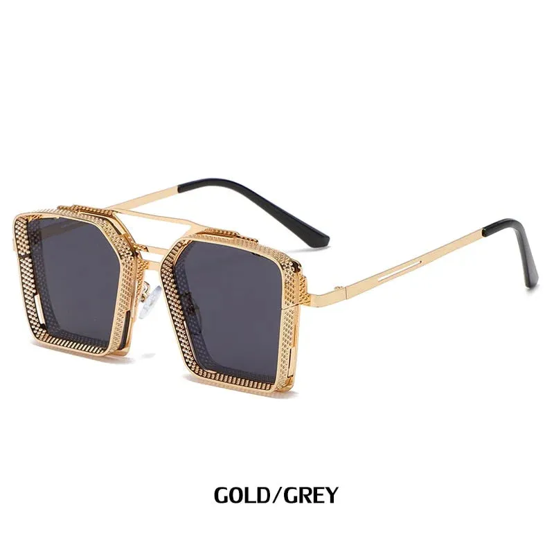 Men's Vintage Luxury UV400 Gradient Mirror Rectangle Square Sunglasses