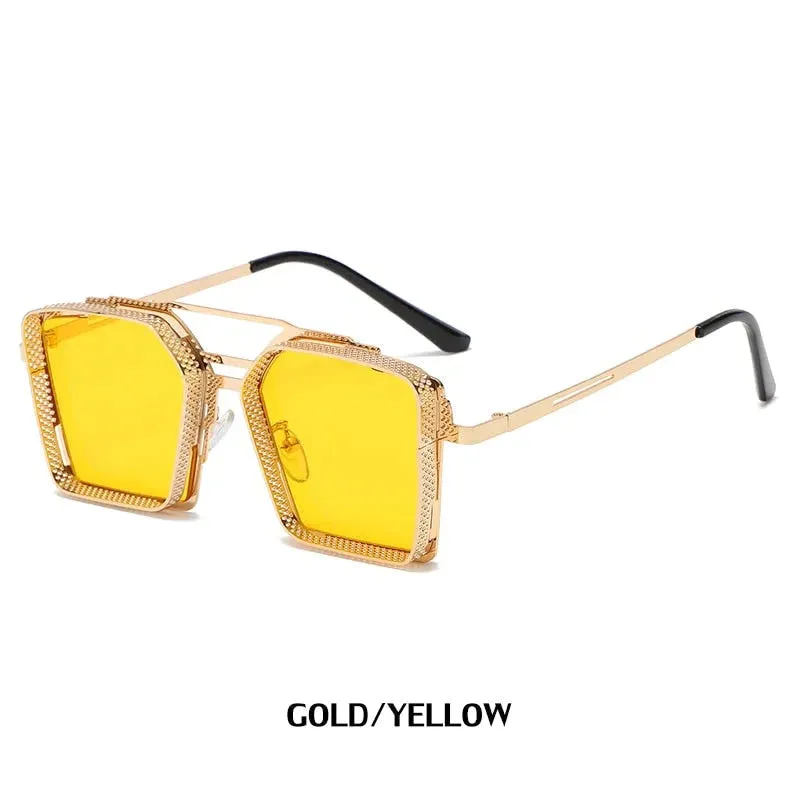 Men's Vintage Luxury UV400 Gradient Mirror Rectangle Square Sunglasses