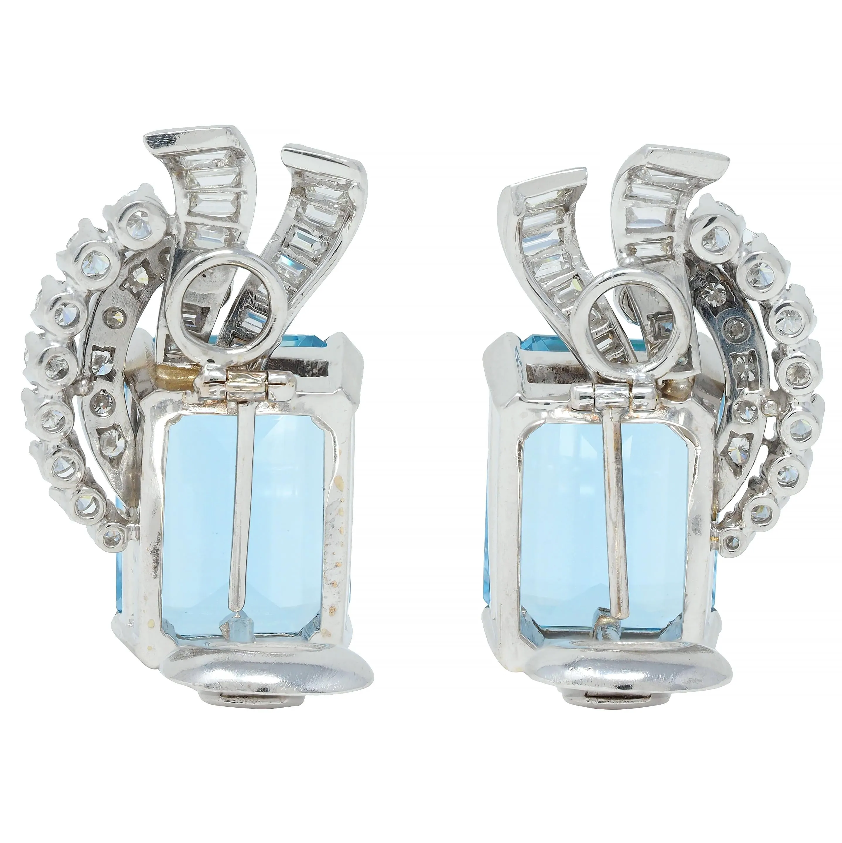 Mid-Century 18.44 CTW Aquamarine Diamond Platinum 14 Karat Gold Vintage Earrings