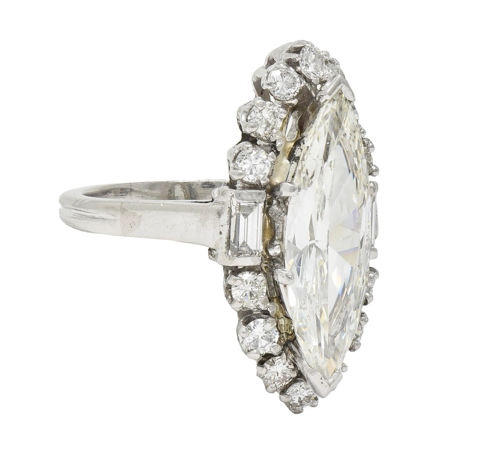 Mid-Century 2.42 CTW Marquise Cut Diamond Platinum Halo Vintage Engagement Ring