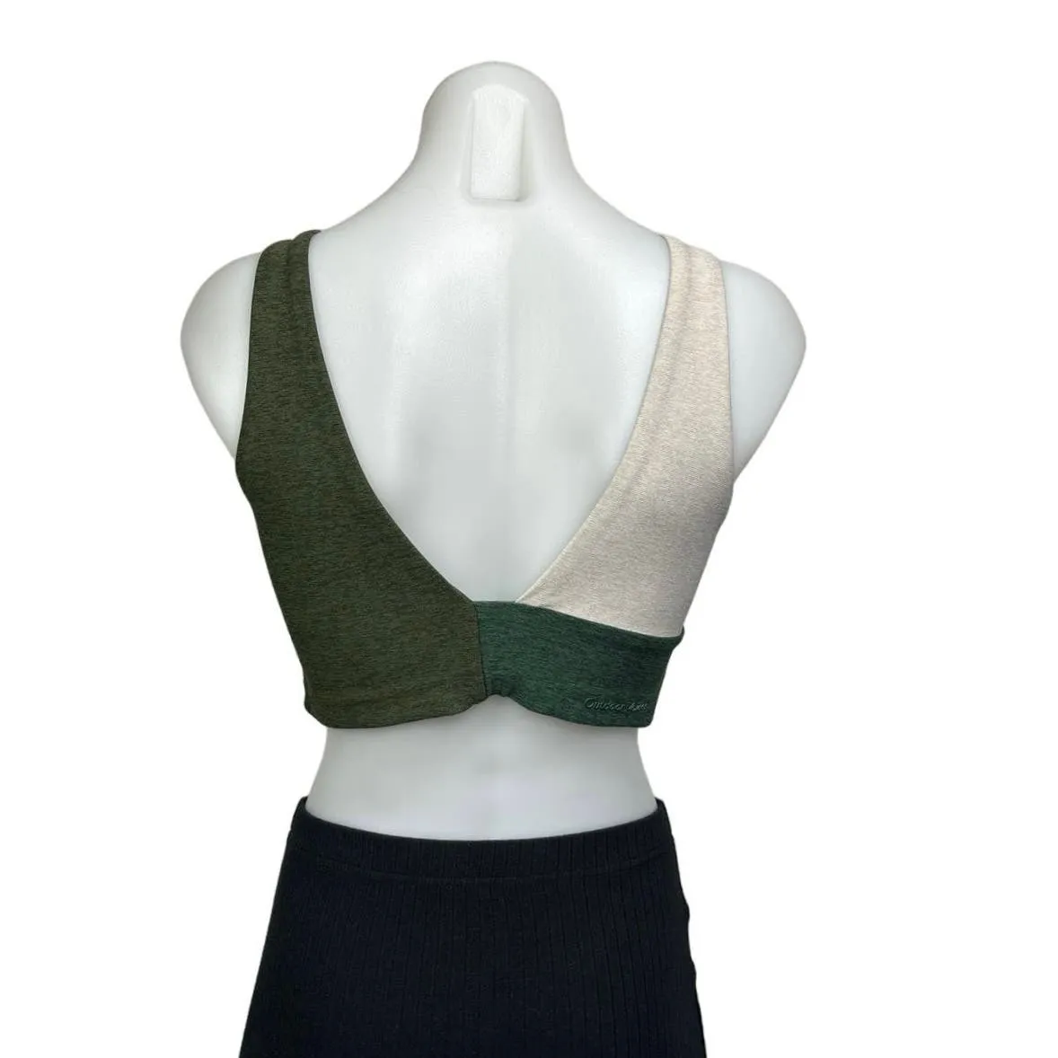 Outdoor Voices Green Signature Colorblock V-back Activewear Crop Top Sports Bra Tank Sz S