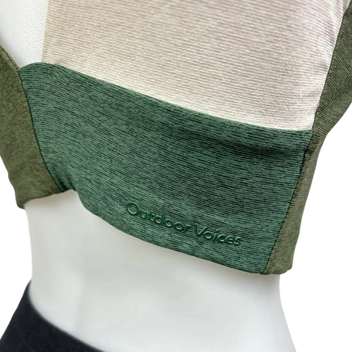 Outdoor Voices Green Signature Colorblock V-back Activewear Crop Top Sports Bra Tank Sz S