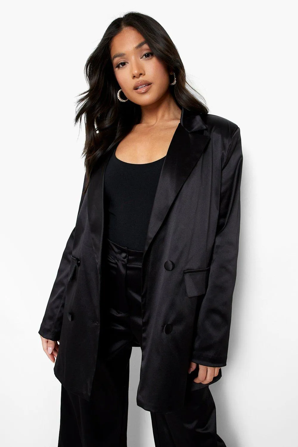 Petite Satin Oversized Double Breasted Blazer