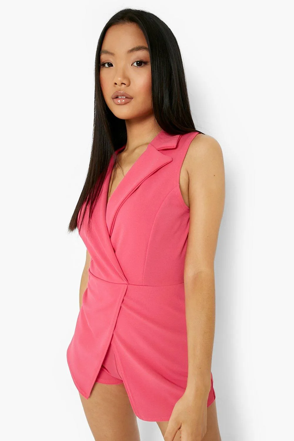 Petite Sleeveless Wrap Blazer Belted Romper