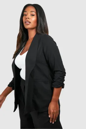 Plus Lapel Detail Ruched Sleeve Blazer